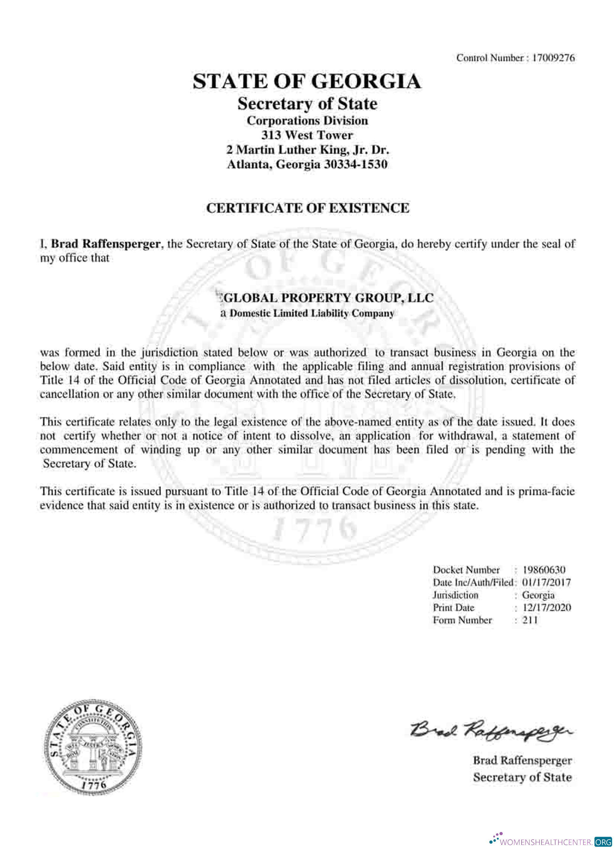 Download USA Georgia certificate of good standing Photoshop template